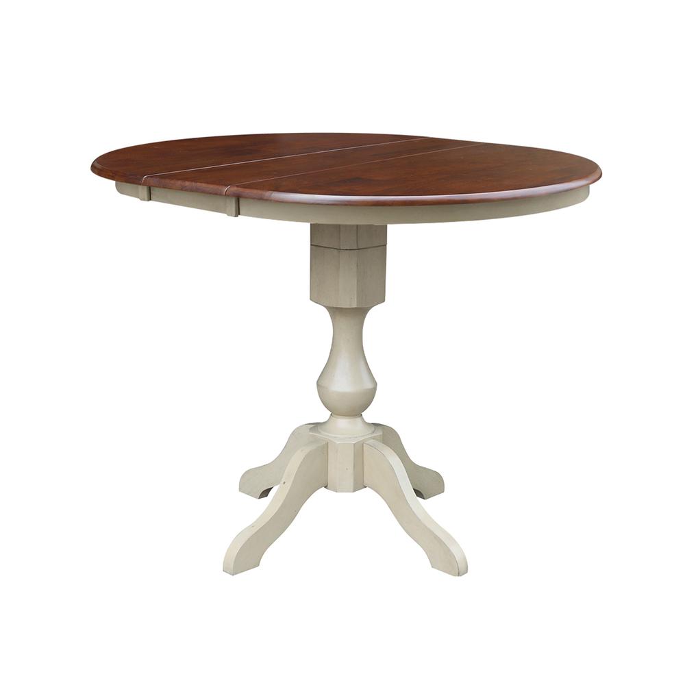 36" Round Top Pedestal Table With 12" Leaf - 28.9"H - Dining Height, Antiqued Almond/Espresso. Picture 23