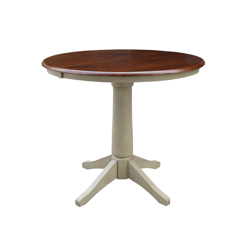 36" Round Top Pedestal Table With 12" Leaf - 28.9"H - Dining Height, Antiqued Almond/Espresso. Picture 59