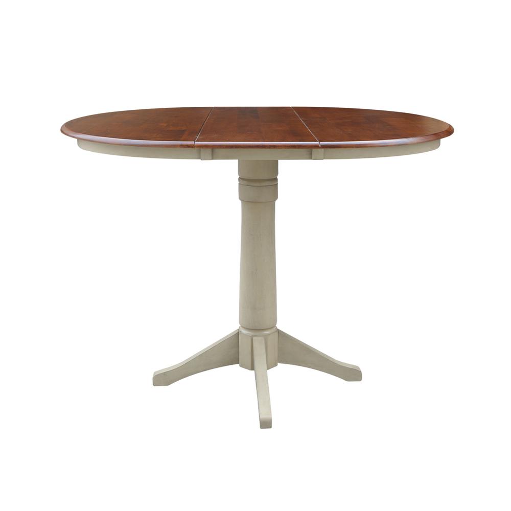 36" Round Top Pedestal Table With 12" Leaf - 28.9"H - Dining Height, Antiqued Almond/Espresso. Picture 39