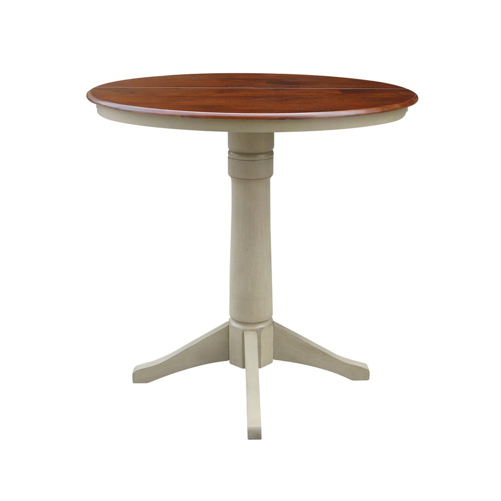 36" Round Top Pedestal Table With 12" Leaf - 28.9"H - Dining Height, Antiqued Almond/Espresso. Picture 42