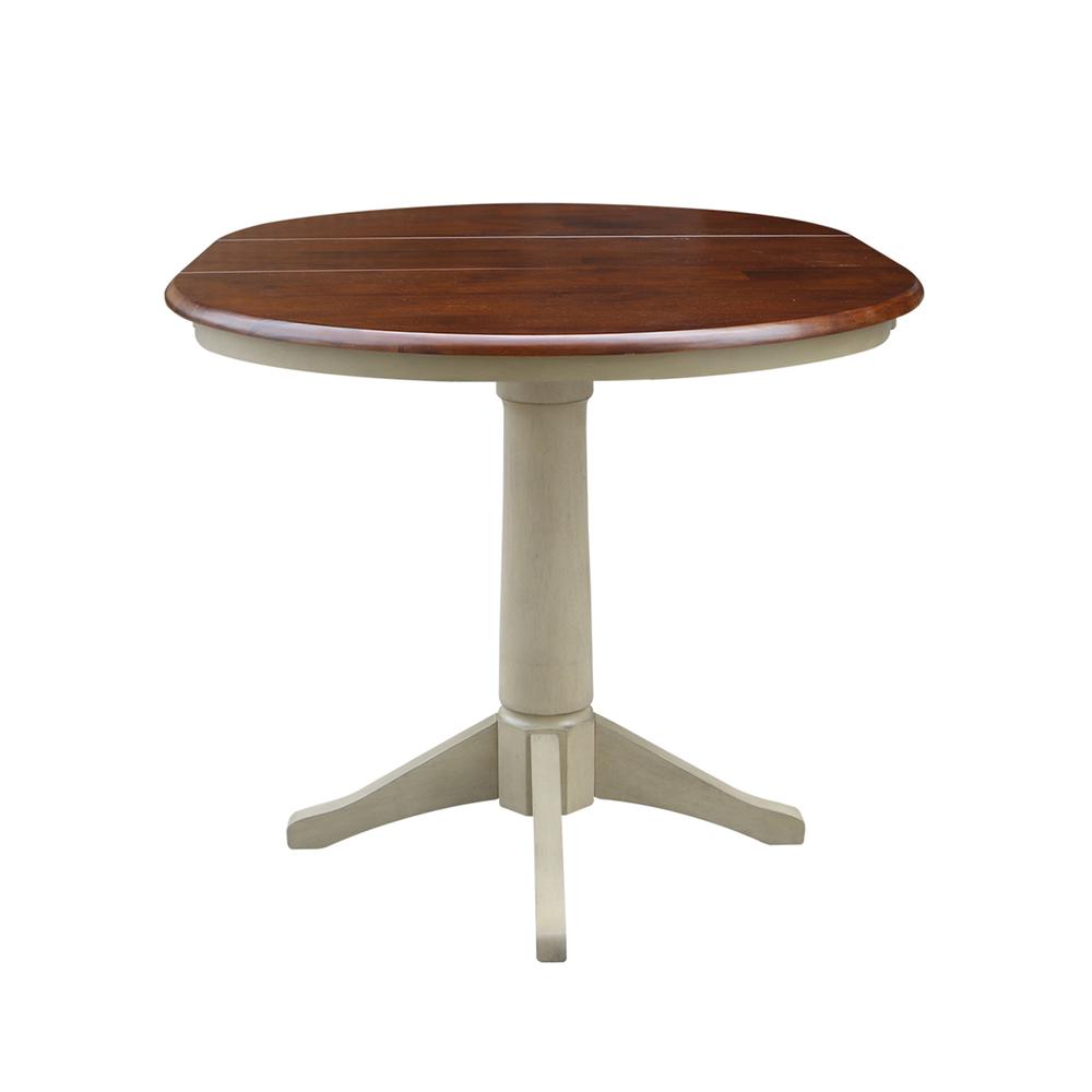 36" Round Top Pedestal Table With 12" Leaf - 28.9"H - Dining Height, Antiqued Almond/Espresso. Picture 35