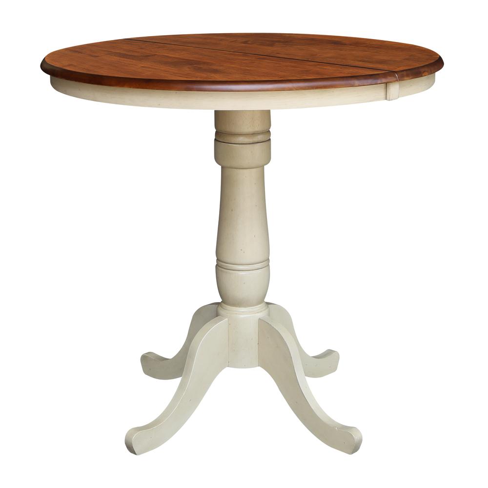 36" Round Top Pedestal Table With 12" Leaf - 28.9"H - Dining Height, Antiqued Almond/Espresso. Picture 73