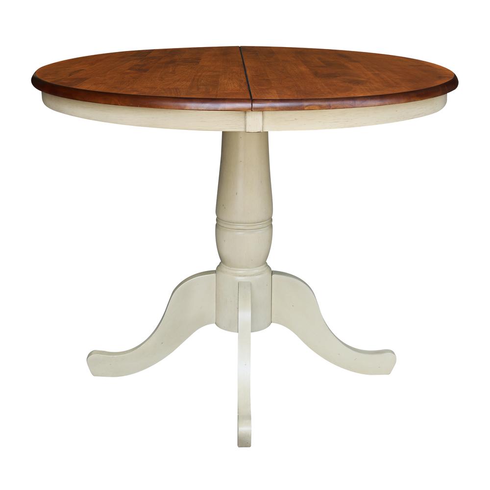 36" Round Top Pedestal Table With 12" Leaf - 28.9"H - Dining Height, Antiqued Almond/Espresso. Picture 3