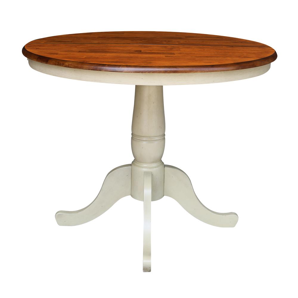 36" Round Top Pedestal Table With 12" Leaf - 28.9"H - Dining Height, Antiqued Almond/Espresso. Picture 5
