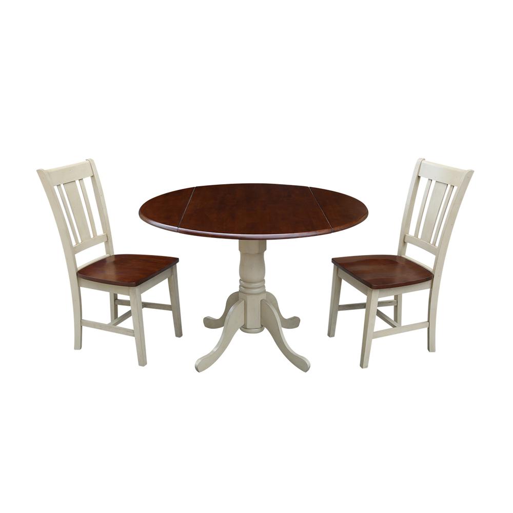 42" Dual Drop Leaf Table With 2 San Remo Chairs, Antiqued Almond/Espresso. Picture 3