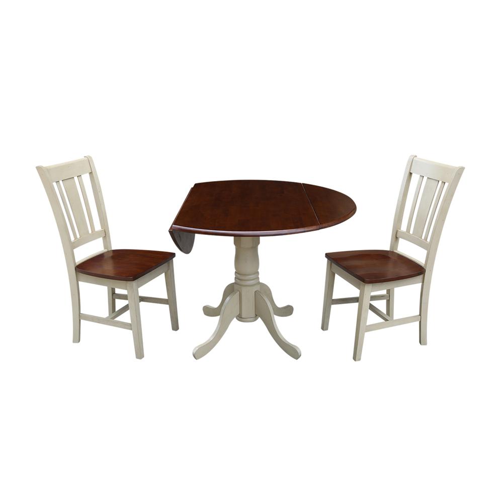 42" Dual Drop Leaf Table With 2 San Remo Chairs, Antiqued Almond/Espresso. Picture 1