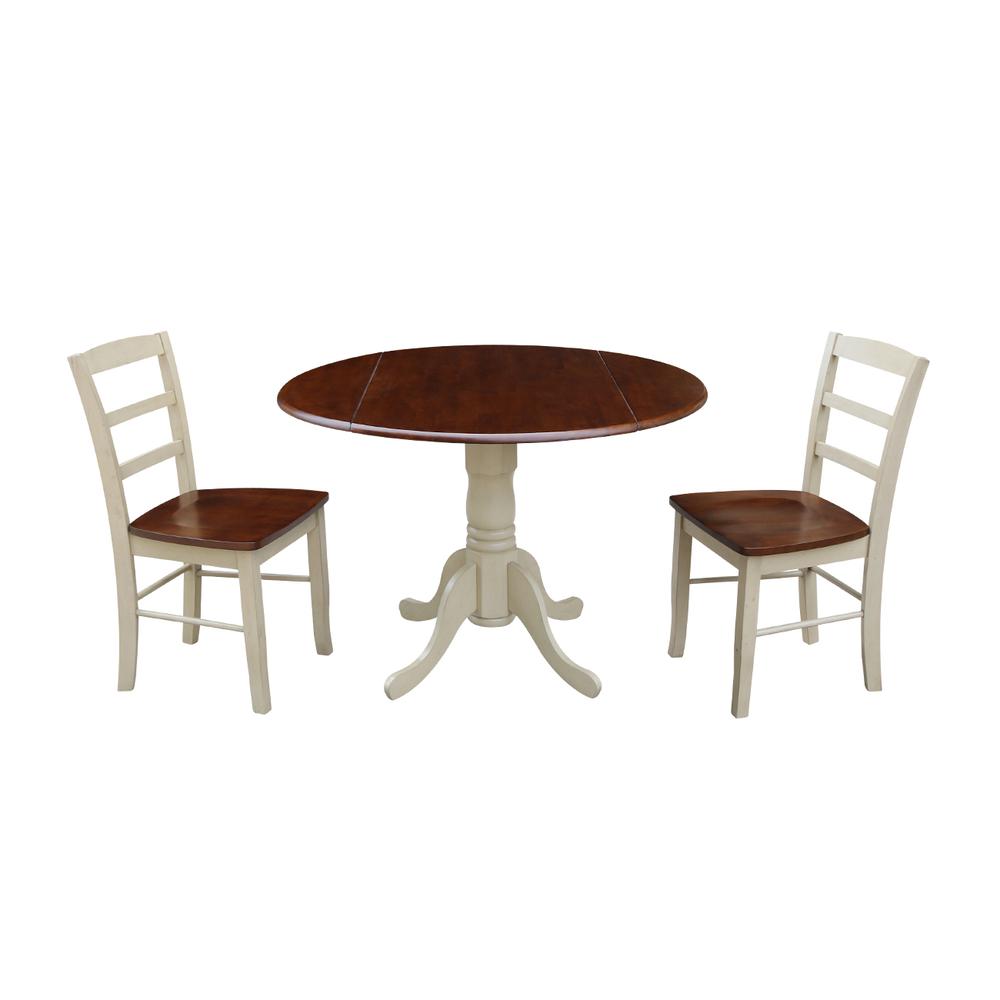 42" Dual Drop Leaf Table With 2 Madrid Chairs, Antiqued Almond/Espresso. Picture 4