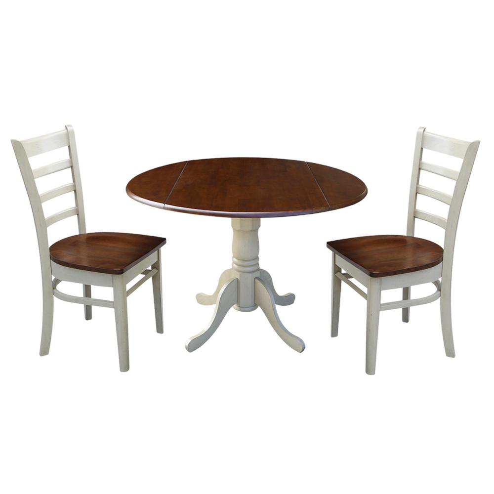 42" Dual Drop Leaf Table With 2 Emily Chairs, Cinnamon/Espresso. Picture 3