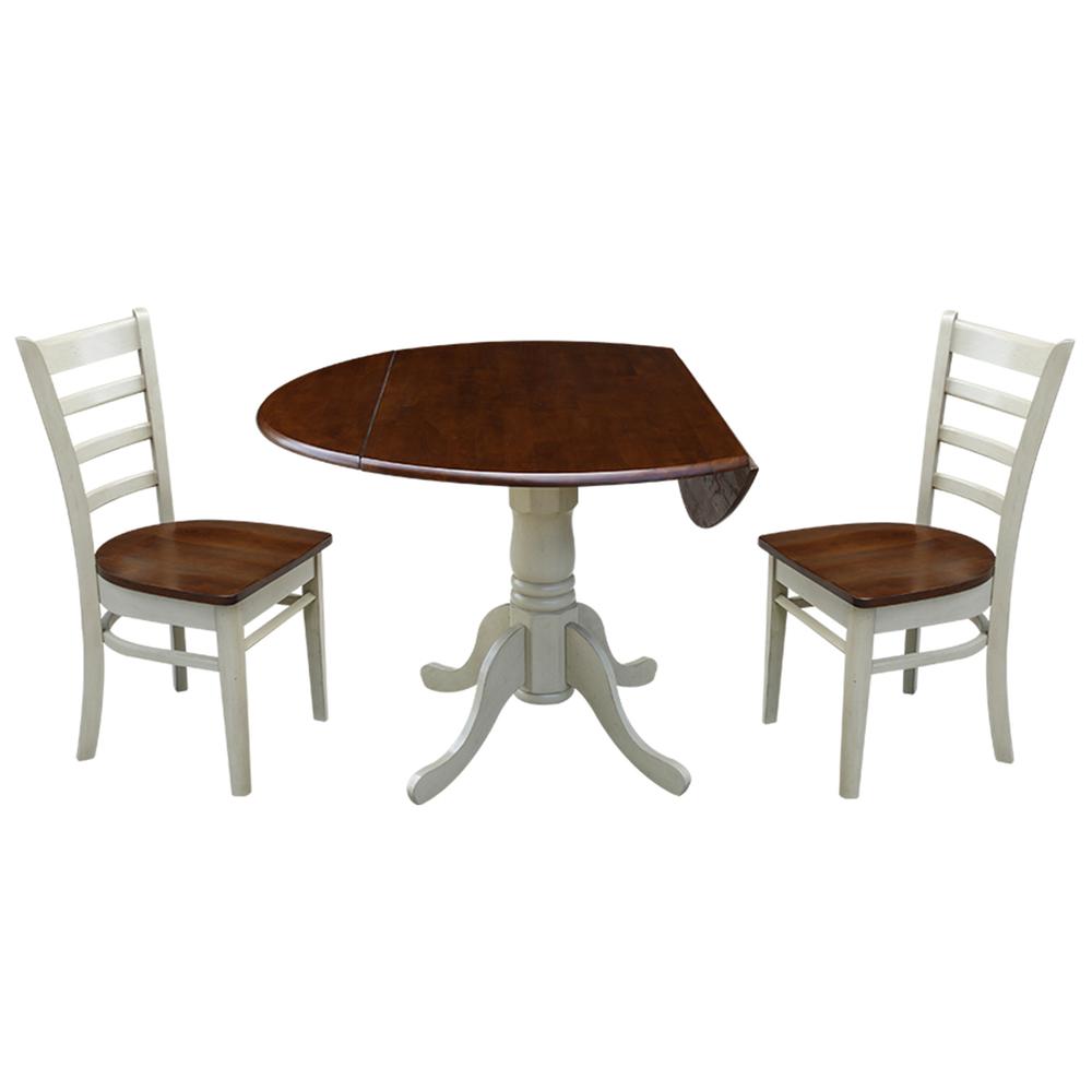 42" Dual Drop Leaf Table With 2 Emily Chairs, Cinnamon/Espresso. Picture 1