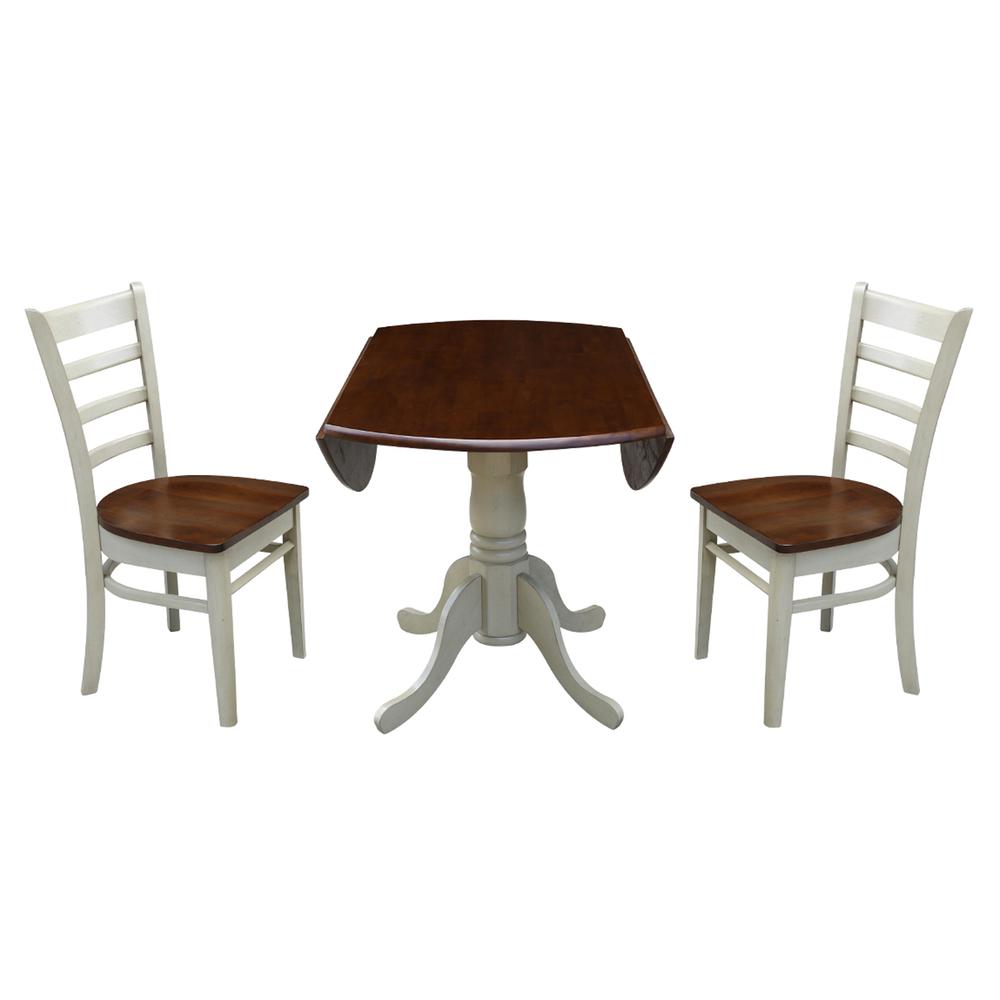 42" Dual Drop Leaf Table With 2 Emily Chairs, Cinnamon/Espresso. Picture 2