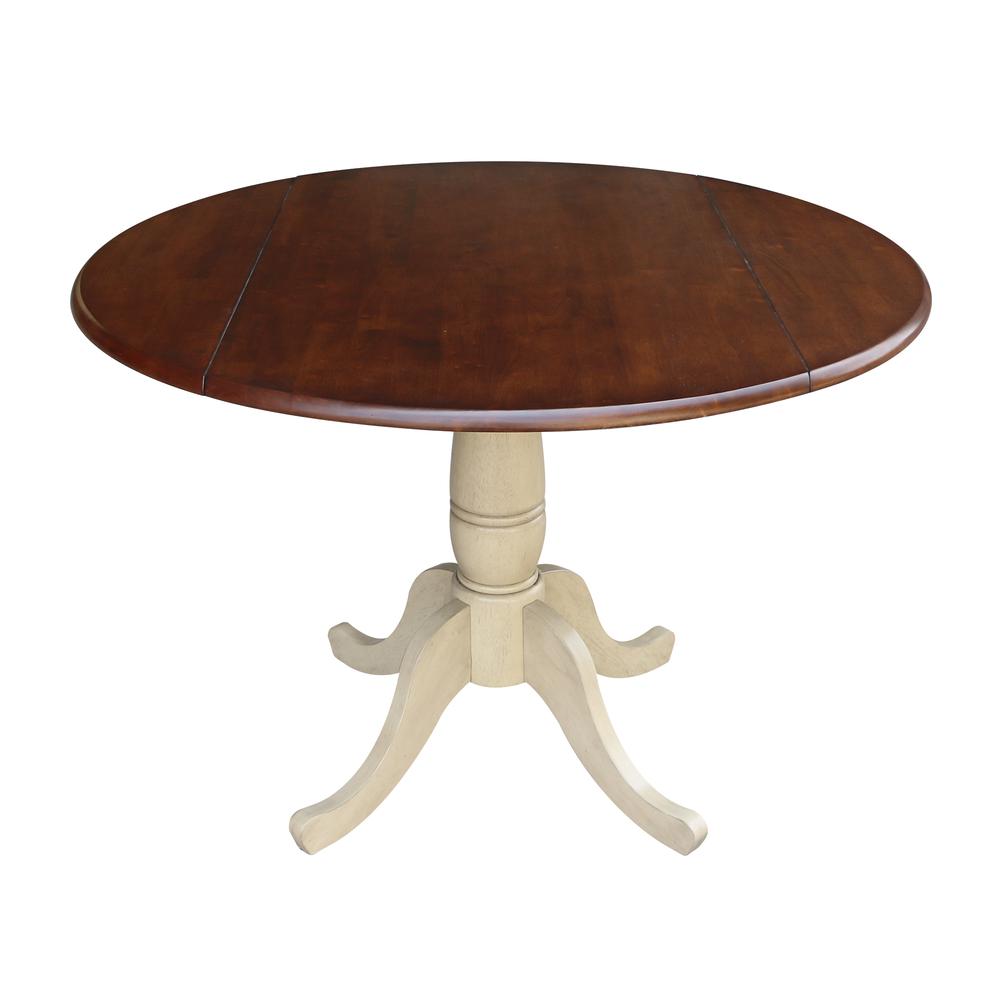 42" Round Dual Drop Leaf Pedestal Table - 29.5"H, Almond/Espresso Finish. Picture 1