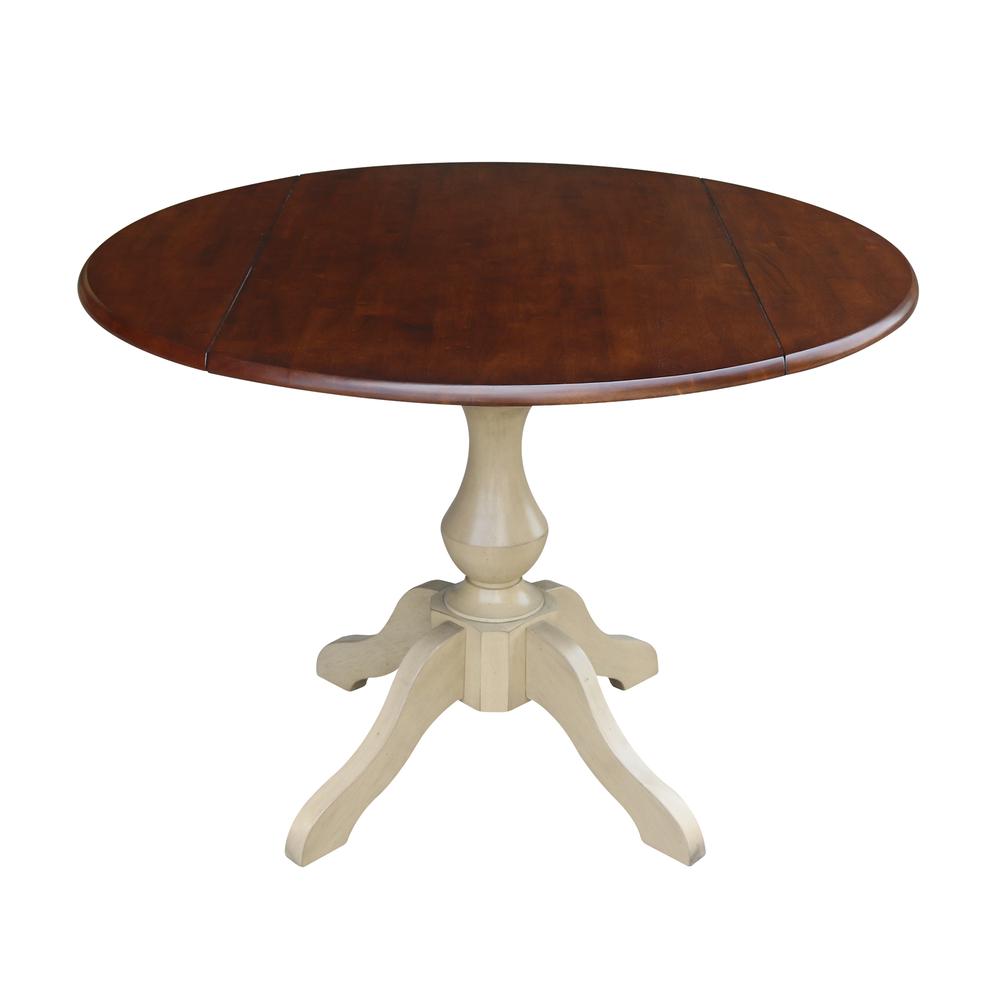 42" Round Dual Drop Leaf Pedestal Table - 29.5"H, Almond/Espresso Finish, Antiqued Almond/Espresso. Picture 23