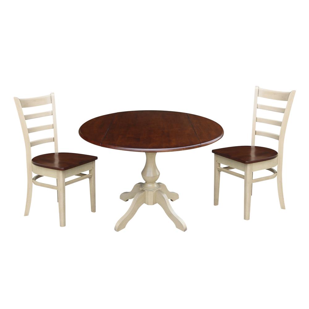 42" Round Dual Drop Leaf Pedestal Table - 29.5"H, Almond/Espresso Finish, Antiqued Almond/Espresso. Picture 22