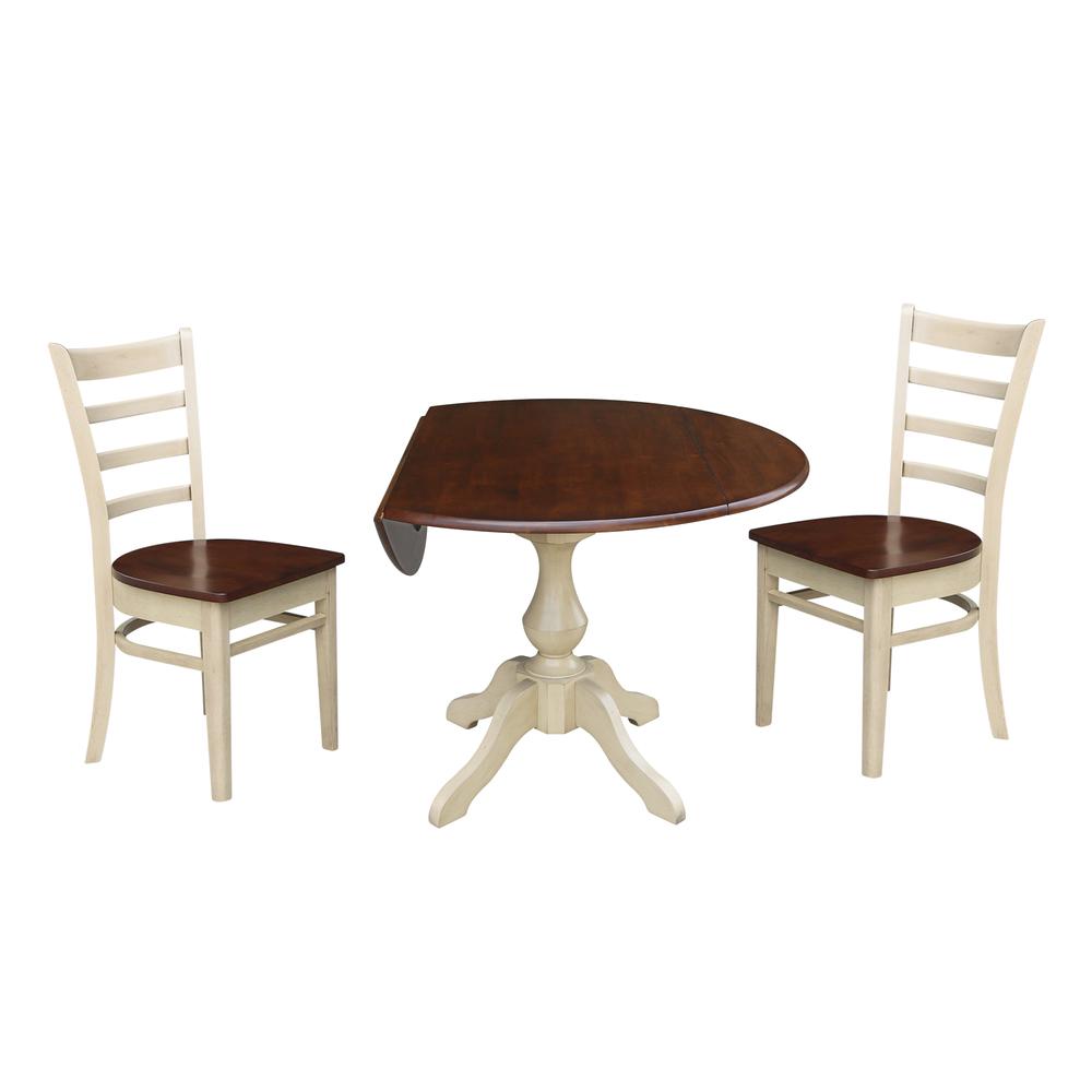 42" Round Dual Drop Leaf Pedestal Table - 29.5"H, Almond/Espresso Finish, Antiqued Almond/Espresso. Picture 20