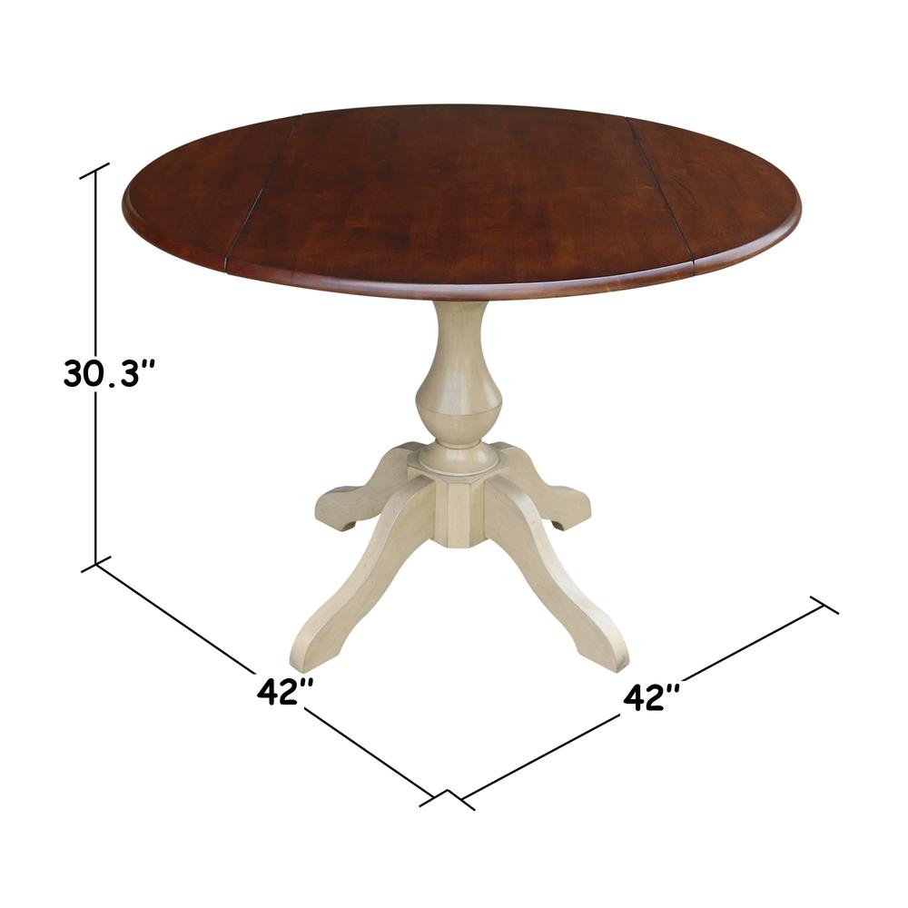42" Round Dual Drop Leaf Pedestal Table - 29.5"H, Almond/Espresso Finish, Antiqued Almond/Espresso. Picture 12