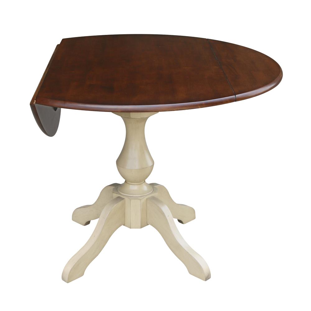 42" Round Dual Drop Leaf Pedestal Table - 29.5"H, Almond/Espresso Finish, Antiqued Almond/Espresso. Picture 13