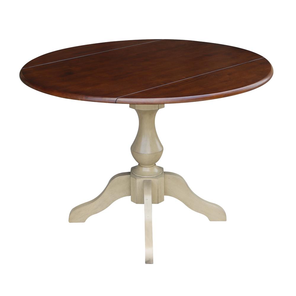 42" Round Dual Drop Leaf Pedestal Table - 29.5"H, Almond/Espresso Finish, Antiqued Almond/Espresso. Picture 16