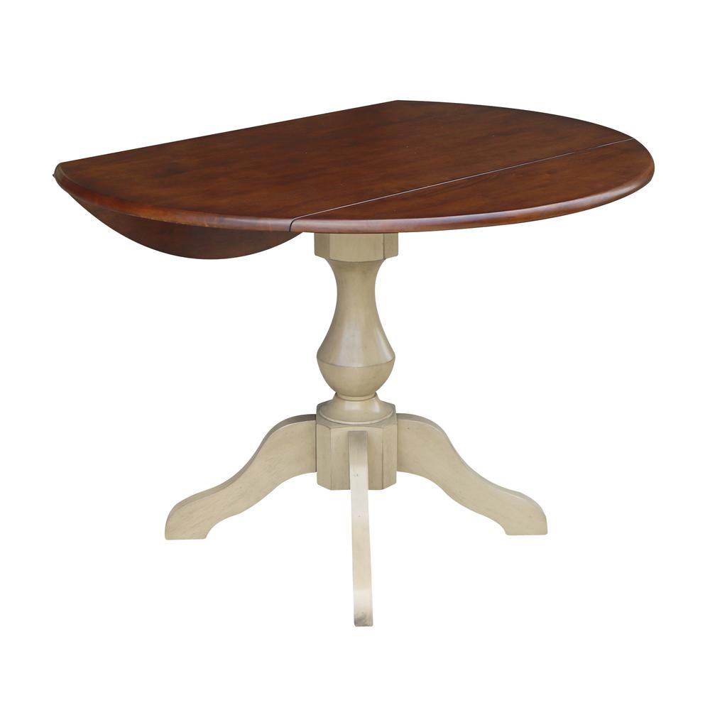 42" Round Dual Drop Leaf Pedestal Table - 29.5"H, Almond/Espresso Finish, Antiqued Almond/Espresso. Picture 14