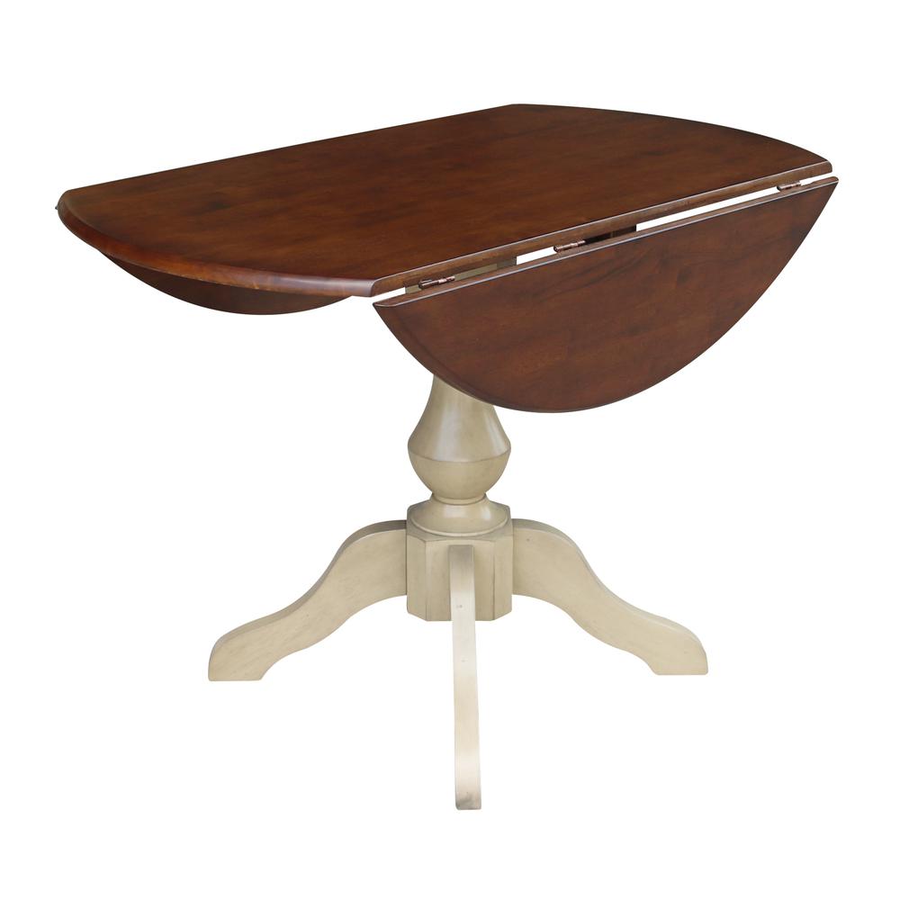 42" Round Dual Drop Leaf Pedestal Table - 29.5"H, Almond/Espresso Finish, Antiqued Almond/Espresso. Picture 15