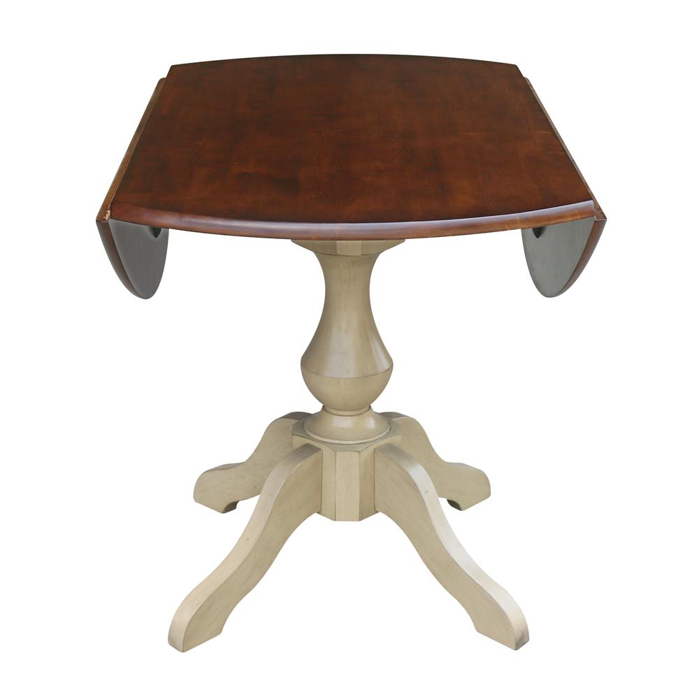 42" Round Dual Drop Leaf Pedestal Table - 29.5"H, Almond/Espresso Finish, Antiqued Almond/Espresso. Picture 17