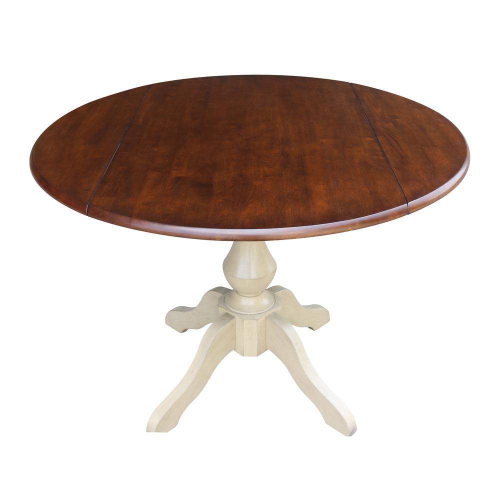 42" Round Dual Drop Leaf Pedestal Table - 29.5"H, Almond/Espresso Finish, Antiqued Almond/Espresso. Picture 19