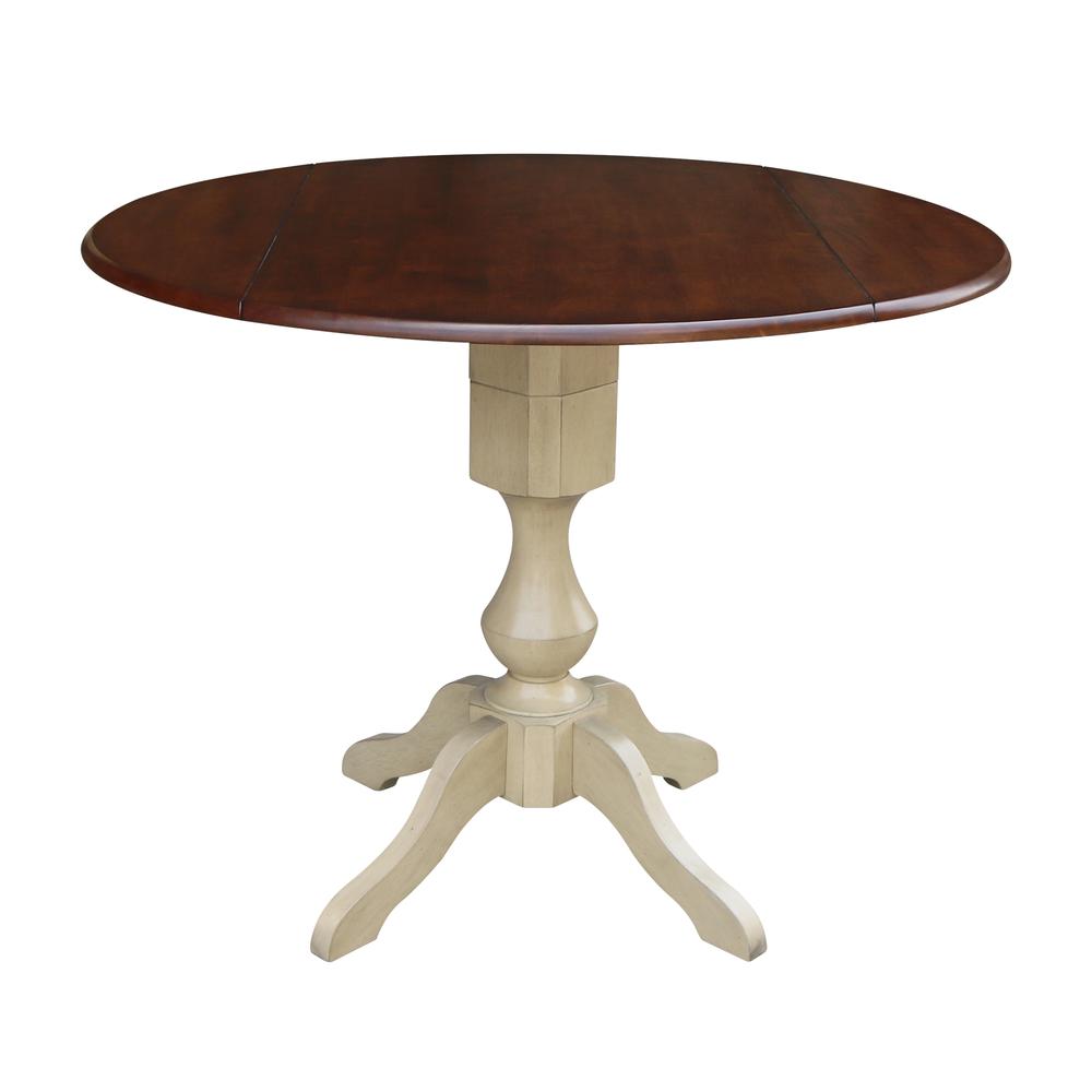 42" Round Dual Drop Leaf Pedestal Table - 29.5"H, Almond/Espresso Finish, Antiqued Almond/Espresso. Picture 39
