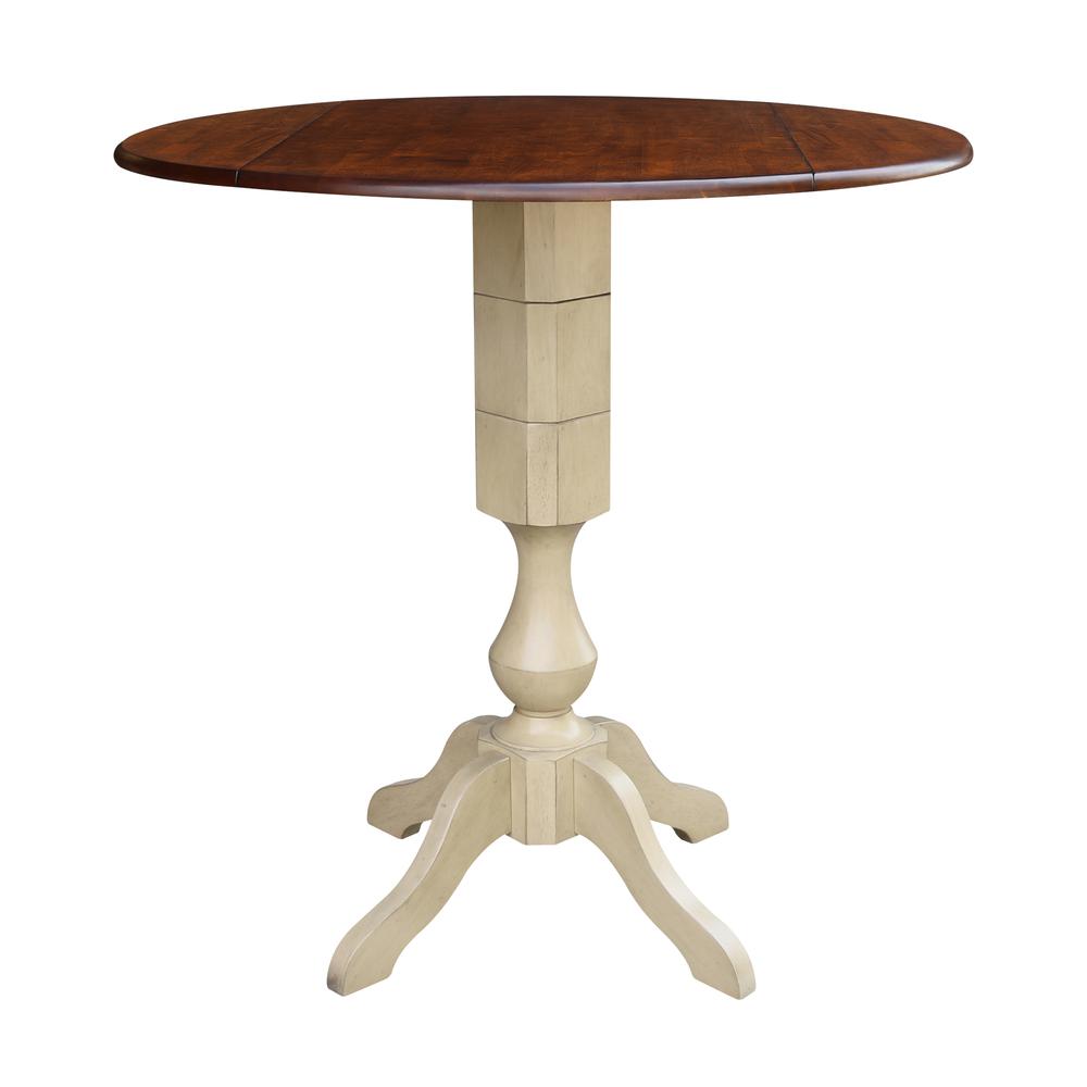 42" Round Dual Drop Leaf Pedestal Table - 29.5"H, Almond/Espresso Finish, Antiqued Almond/Espresso. Picture 38