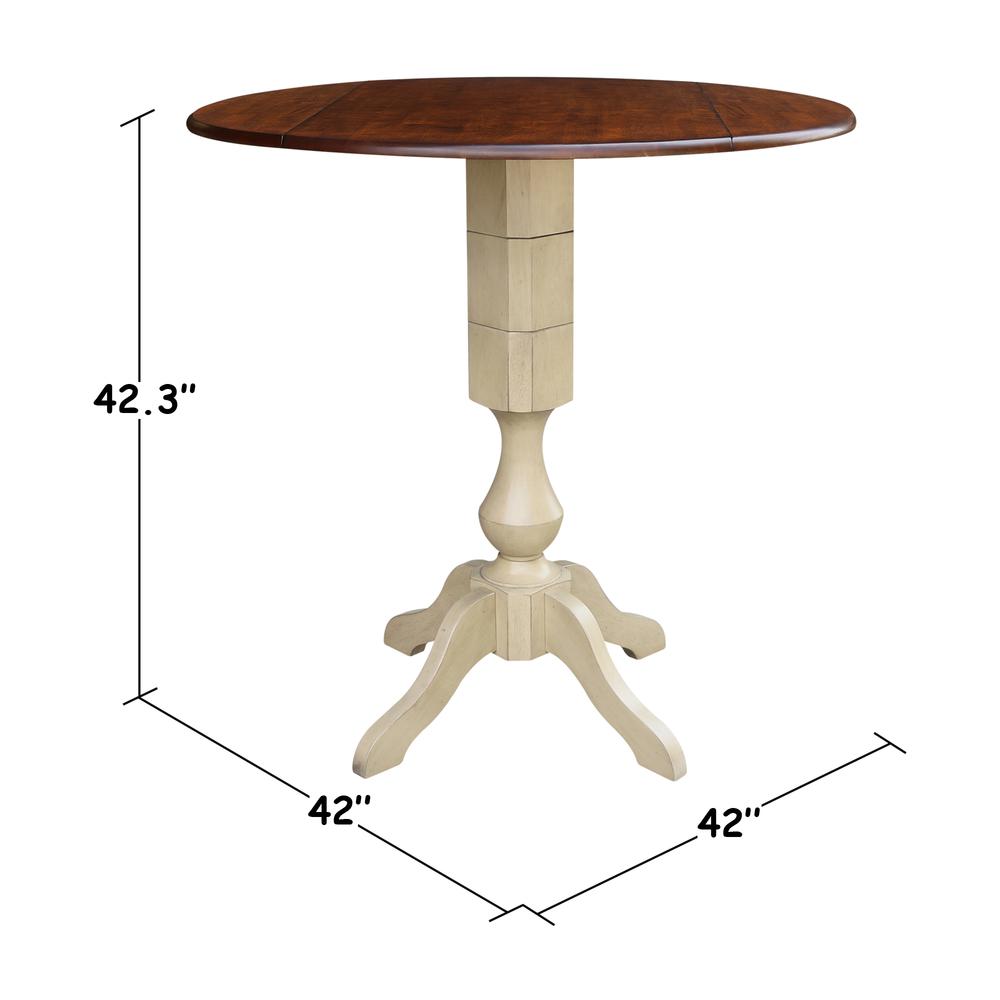 42" Round Dual Drop Leaf Pedestal Table - 29.5"H, Almond/Espresso Finish, Antiqued Almond/Espresso. Picture 31