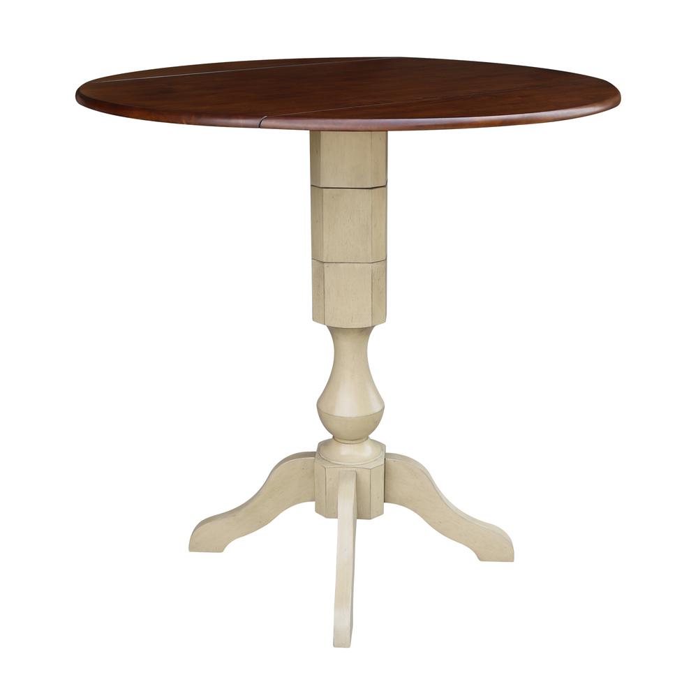 42" Round Dual Drop Leaf Pedestal Table - 29.5"H, Almond/Espresso Finish, Antiqued Almond/Espresso. Picture 35