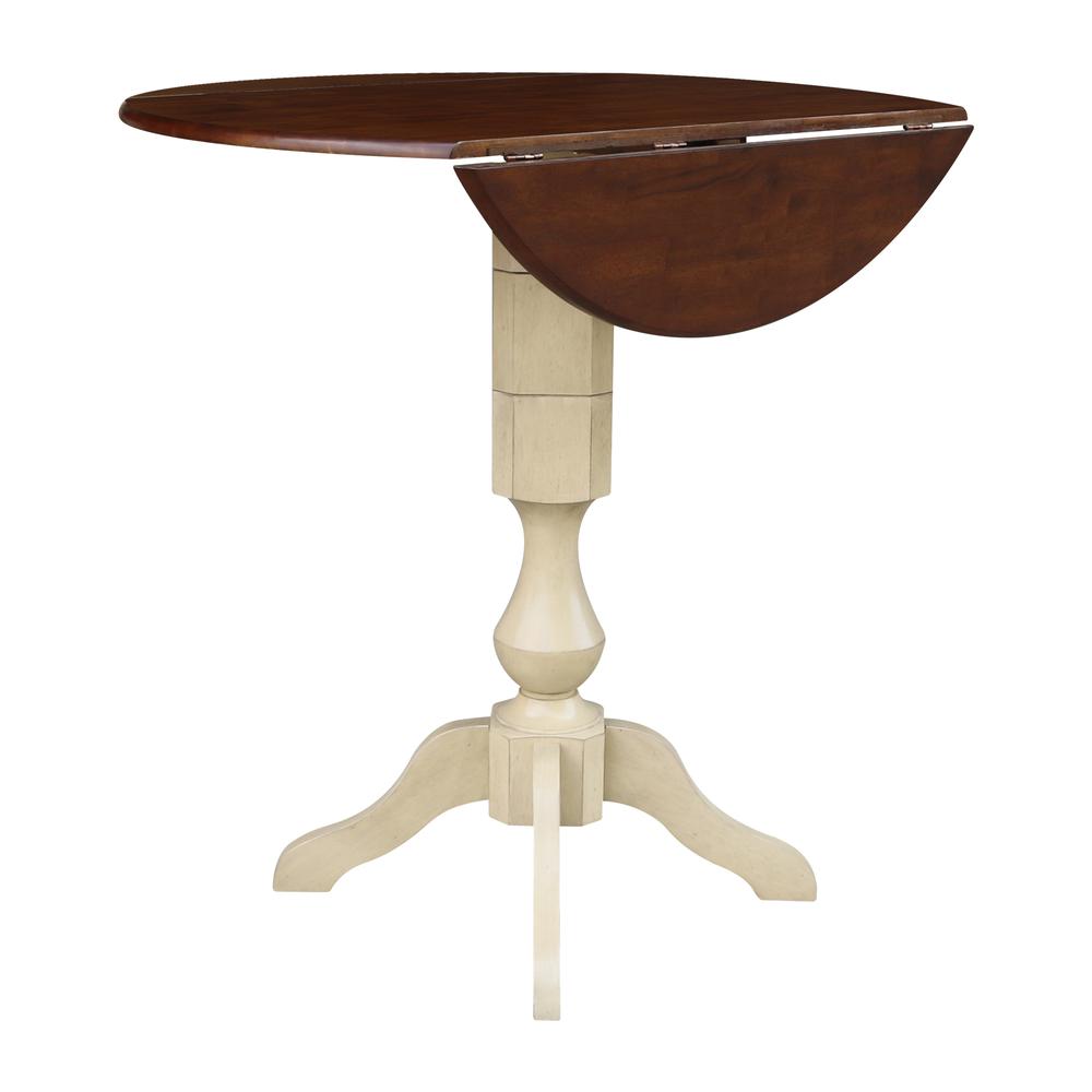 42" Round Dual Drop Leaf Pedestal Table - 29.5"H, Almond/Espresso Finish, Antiqued Almond/Espresso. Picture 33