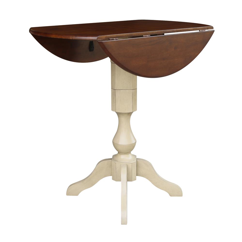 42" Round Dual Drop Leaf Pedestal Table - 29.5"H, Almond/Espresso Finish, Antiqued Almond/Espresso. Picture 34