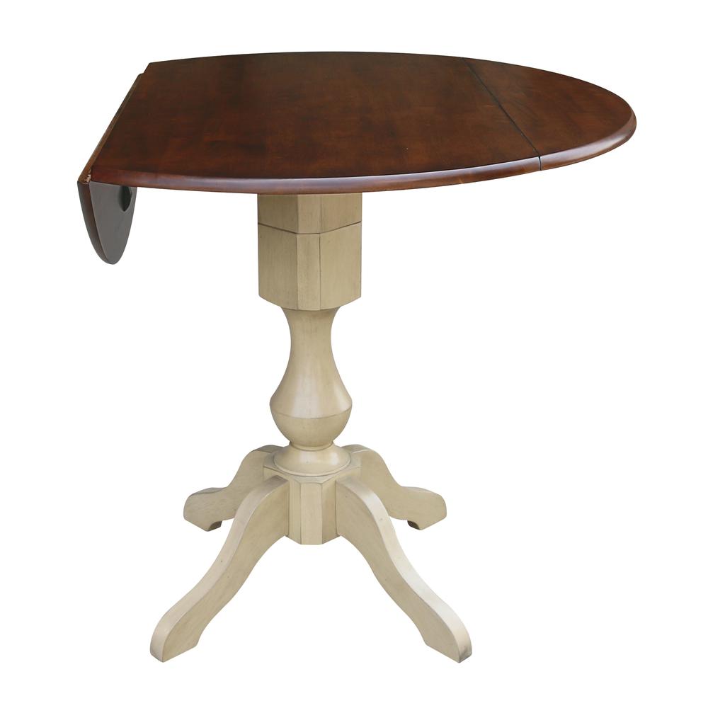 42" Round Dual Drop Leaf Pedestal Table - 29.5"H, Almond/Espresso Finish, Antiqued Almond/Espresso. Picture 25