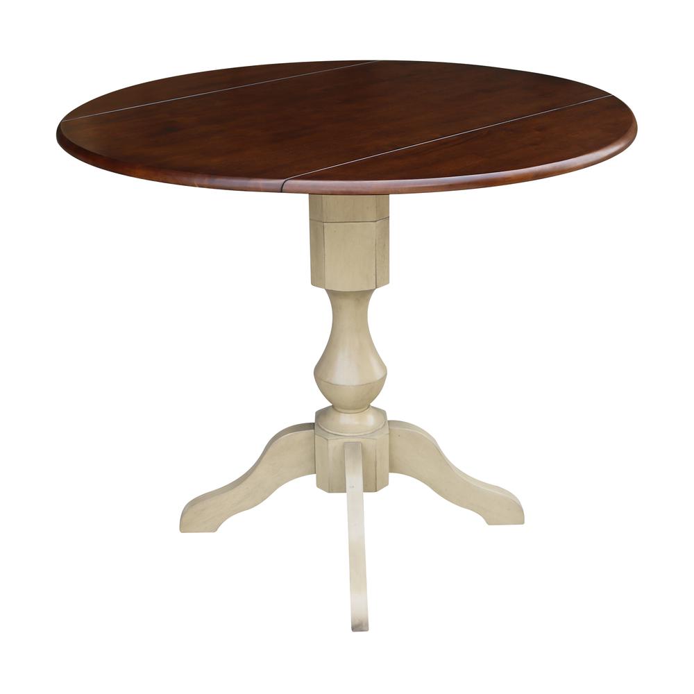42" Round Dual Drop Leaf Pedestal Table - 29.5"H, Almond/Espresso Finish, Antiqued Almond/Espresso. Picture 28