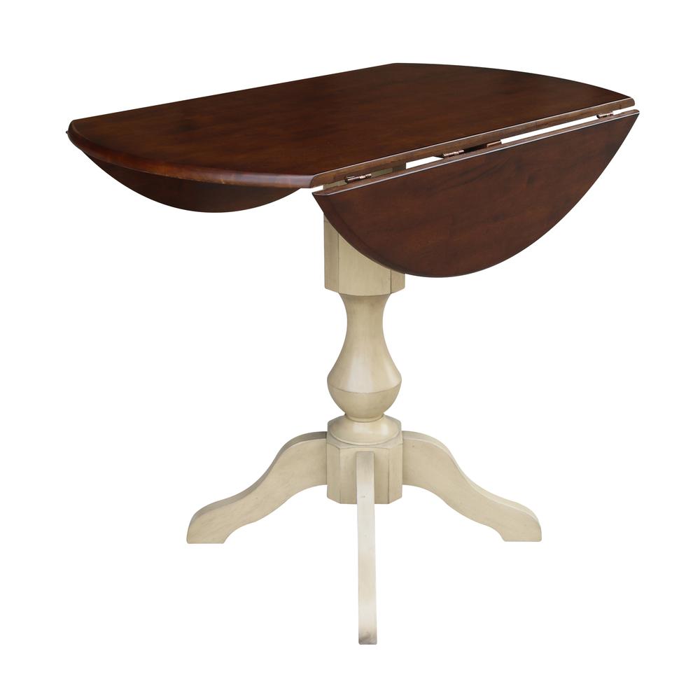 42" Round Dual Drop Leaf Pedestal Table - 29.5"H, Almond/Espresso Finish, Antiqued Almond/Espresso. Picture 27