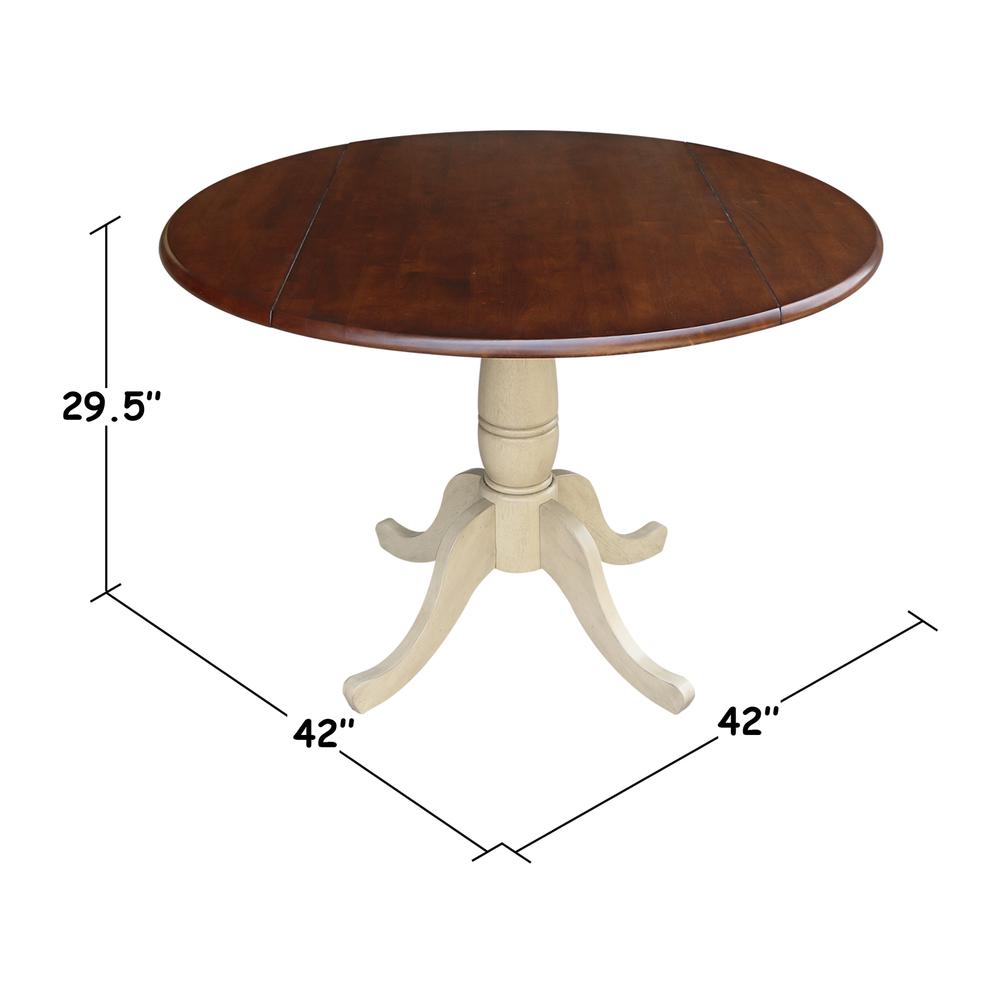 42" Round Dual Drop Leaf Pedestal Table - 29.5"H, Almond/Espresso Finish. Picture 7