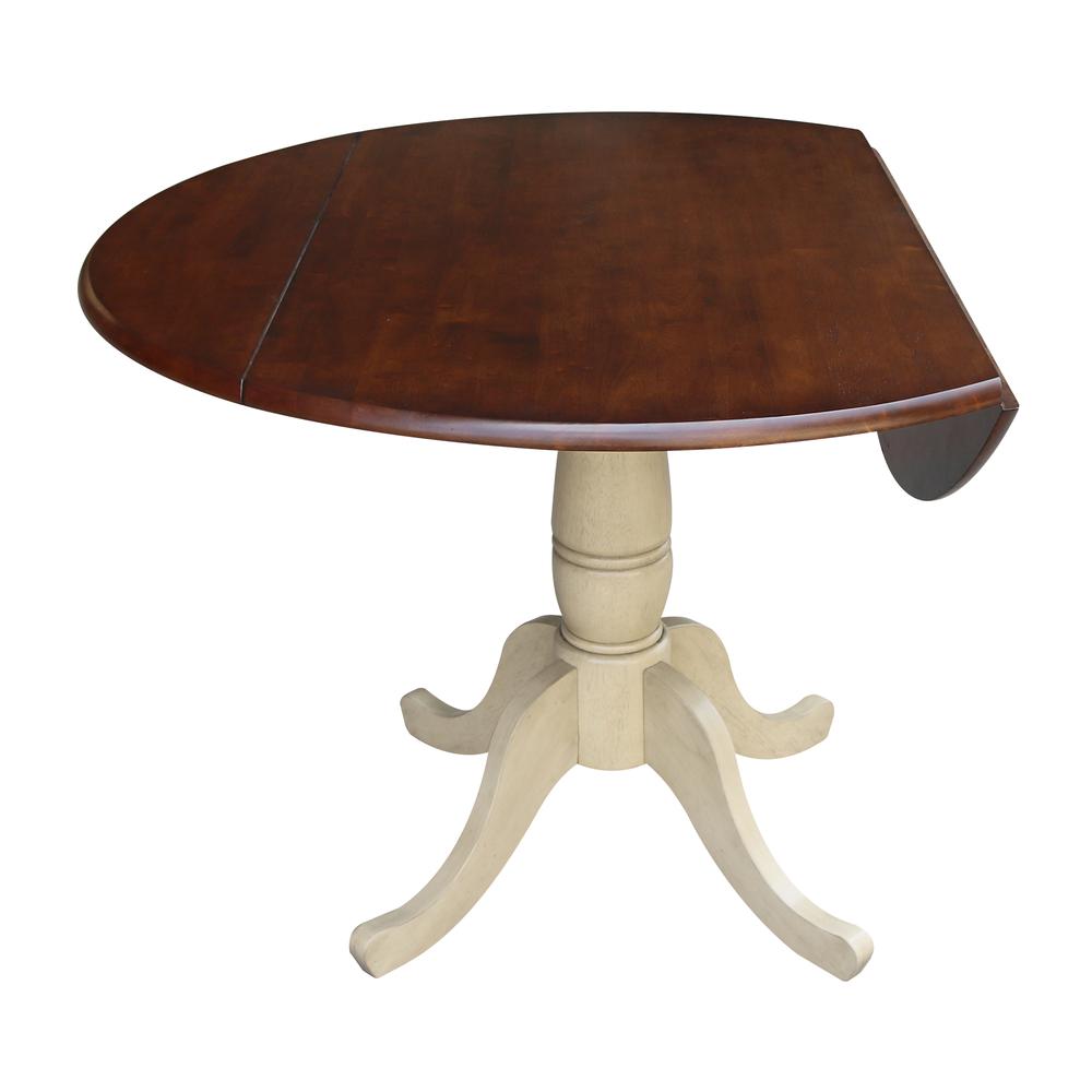 42" Round Dual Drop Leaf Pedestal Table - 29.5"H, Almond/Espresso Finish. Picture 3
