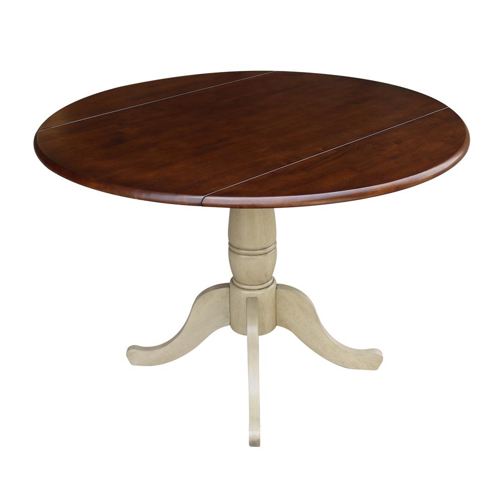 42" Round Dual Drop Leaf Pedestal Table - 29.5"H, Almond/Espresso Finish. Picture 2
