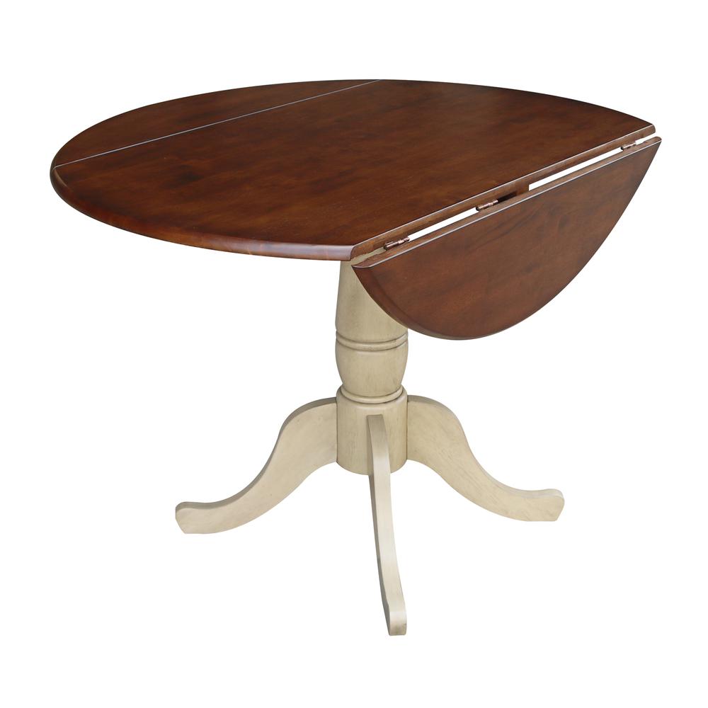 42" Round Dual Drop Leaf Pedestal Table - 29.5"H, Almond/Espresso Finish. Picture 4
