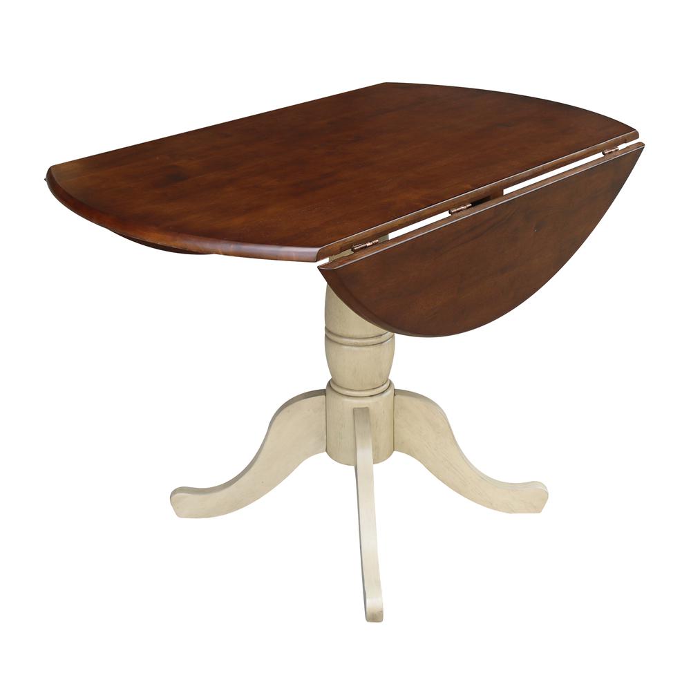 42" Round Dual Drop Leaf Pedestal Table - 29.5"H, Almond/Espresso Finish. Picture 6