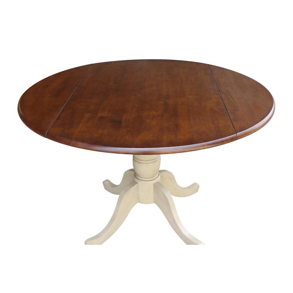 42" Round Dual Drop Leaf Pedestal Table - 29.5"H, Almond/Espresso Finish. Picture 8
