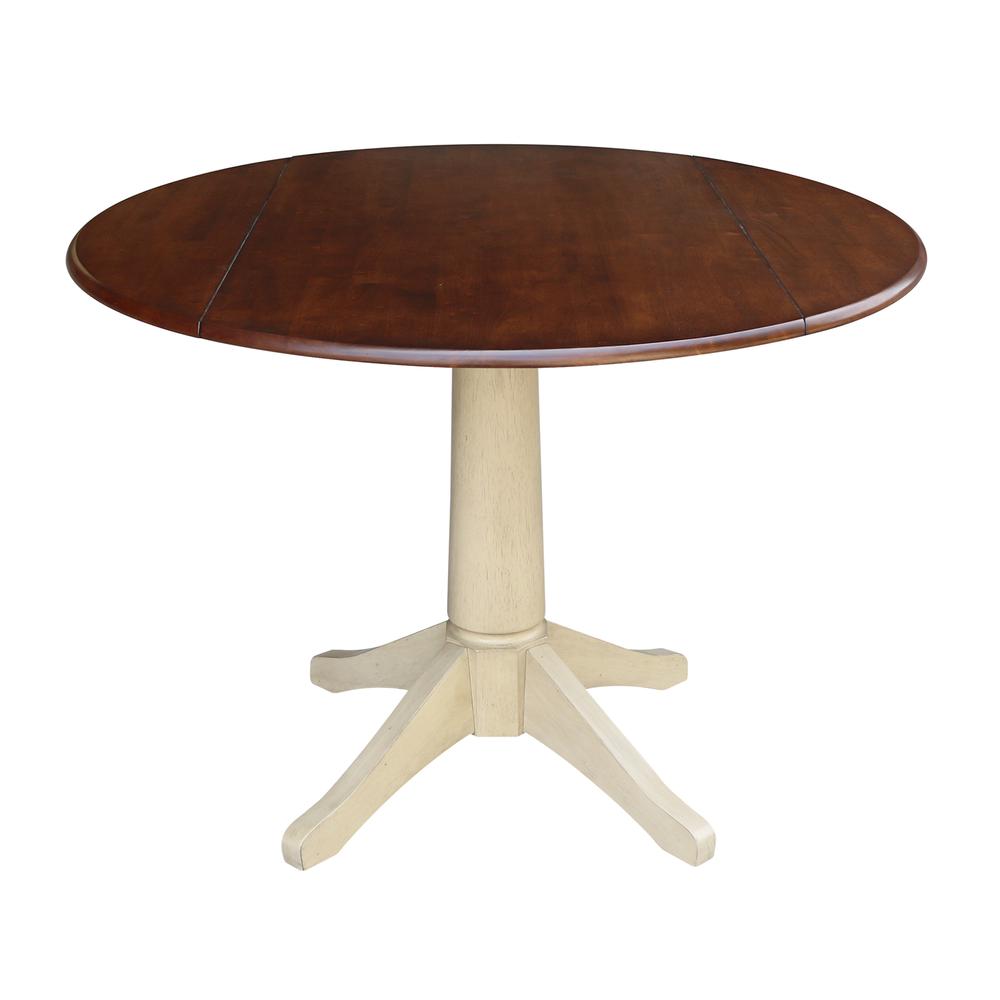 42" Round Dual Drop Leaf Pedestal Table - 30.3"H, Almond/Espresso Finish. Picture 1