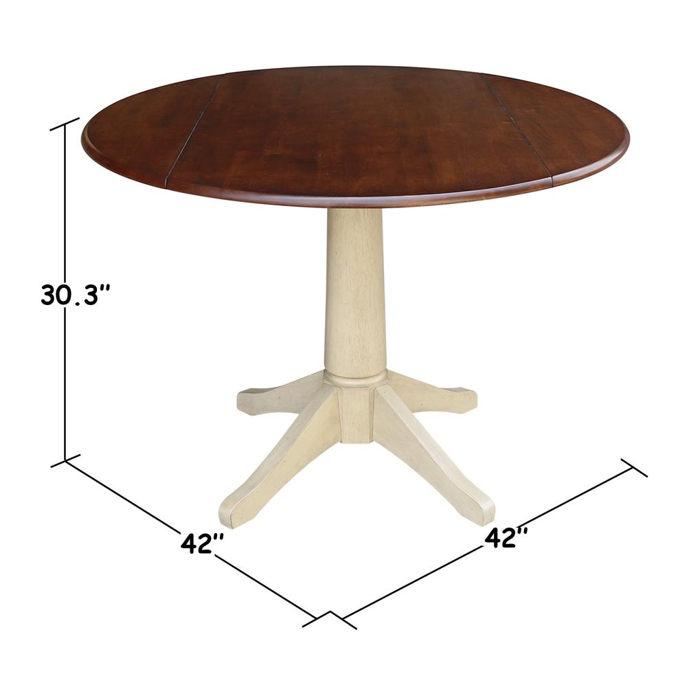42" Round Dual Drop Leaf Pedestal Table - 30.3"H, Almond/Espresso Finish. Picture 7