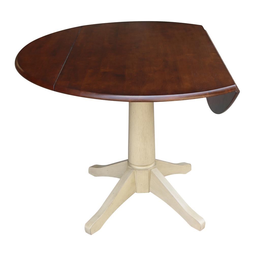 42" Round Dual Drop Leaf Pedestal Table - 30.3"H, Almond/Espresso Finish. Picture 3
