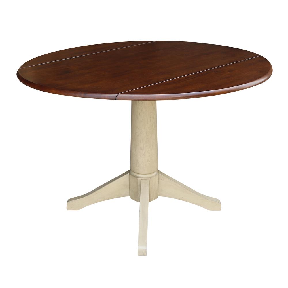 42" Round Dual Drop Leaf Pedestal Table - 30.3"H, Almond/Espresso Finish. Picture 2