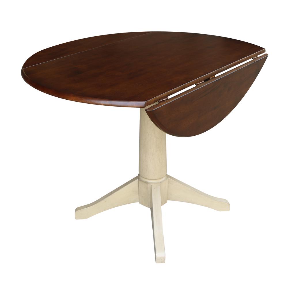 42" Round Dual Drop Leaf Pedestal Table - 30.3"H, Almond/Espresso Finish. Picture 4