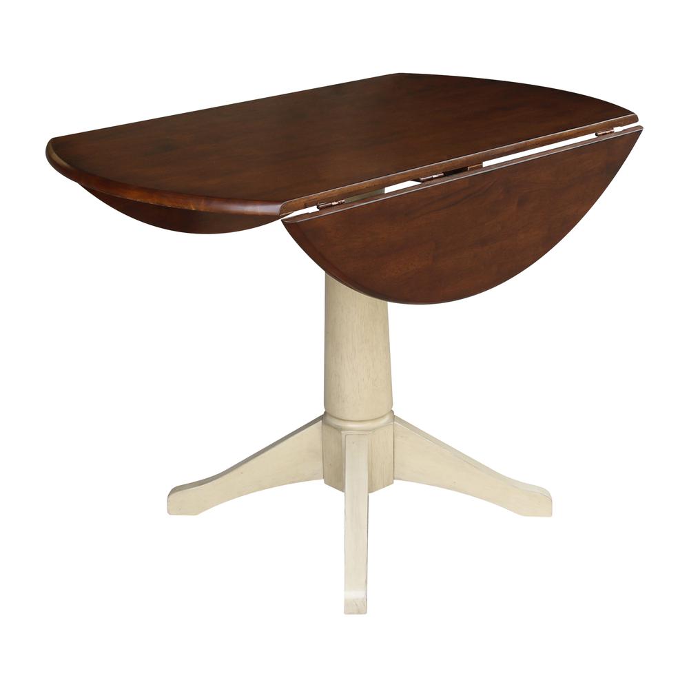 42" Round Dual Drop Leaf Pedestal Table - 30.3"H, Almond/Espresso Finish. Picture 6