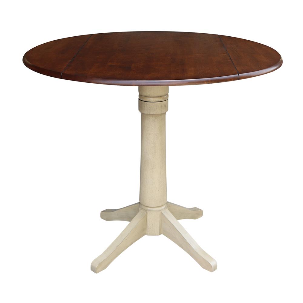 42" Round Dual Drop Leaf Pedestal Table - 36.3"H, Almond/Espresso Finish. Picture 1