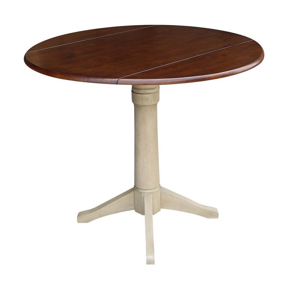 42" Round Dual Drop Leaf Pedestal Table - 36.3"H, Almond/Espresso Finish. Picture 2