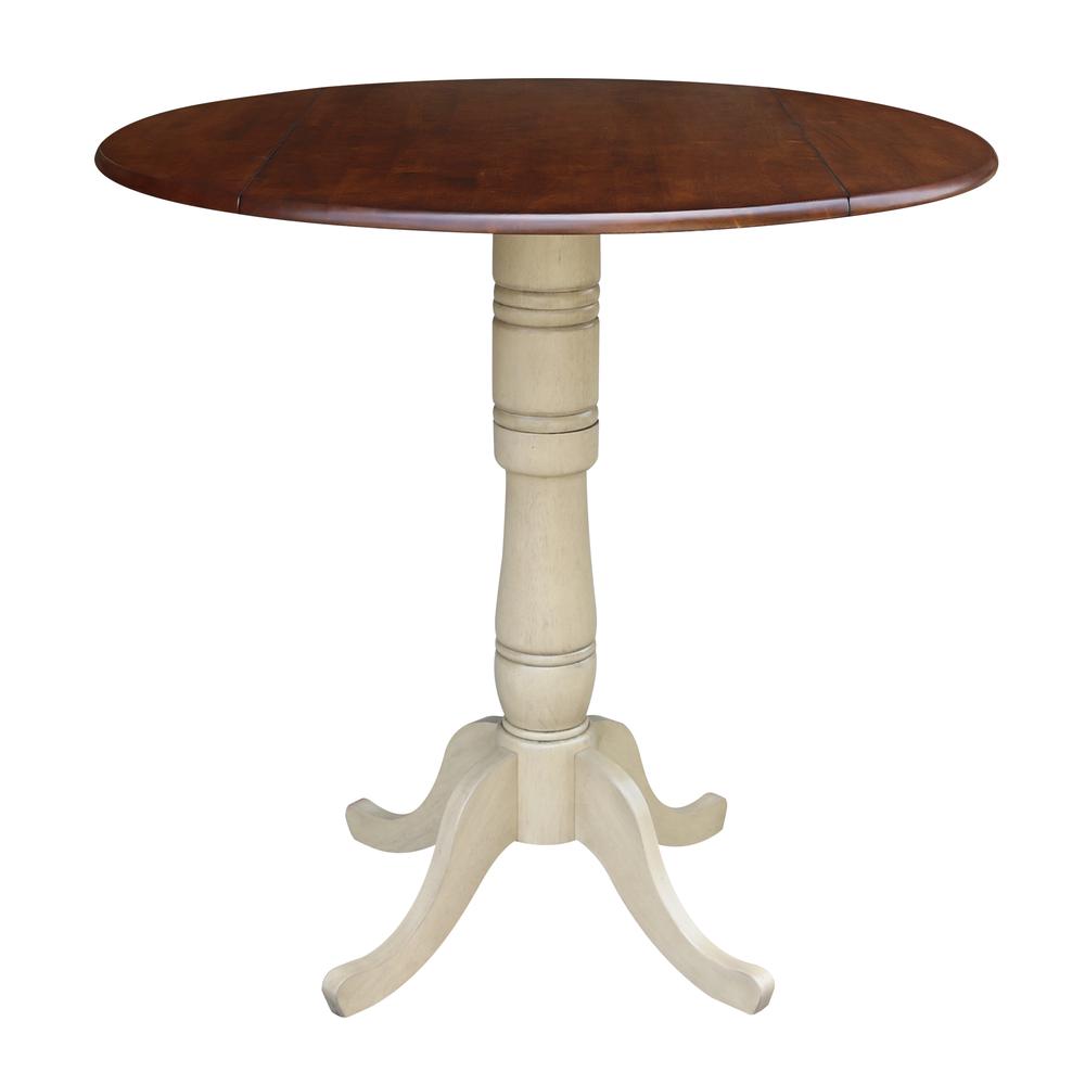 42" Round Dual Drop Leaf Pedestal Table - 41.5"H, Almond/Espresso Finish. Picture 1