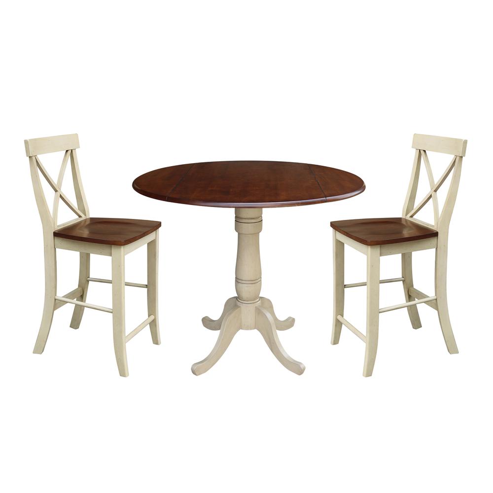 42" Round Pedestal Gathering Height Table with Two Counter Height Stools. Picture 1